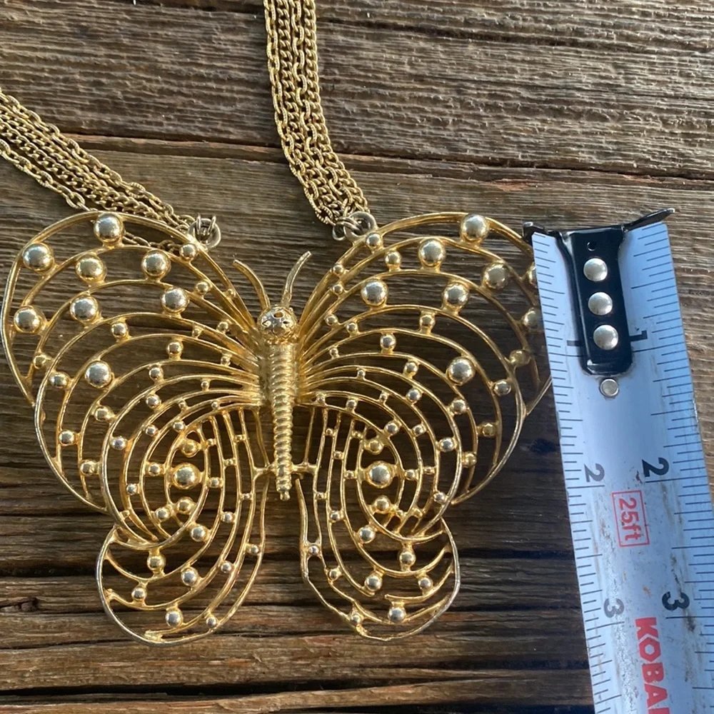 Butterfly Pendant Necklace Unsigned Pauline Rader Statement Gold Tone Massivee